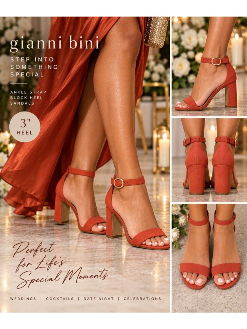 Gianni Bini Amandah Eclipse Red Strap Block Heel Sandals Women’s Size 6M NWOB